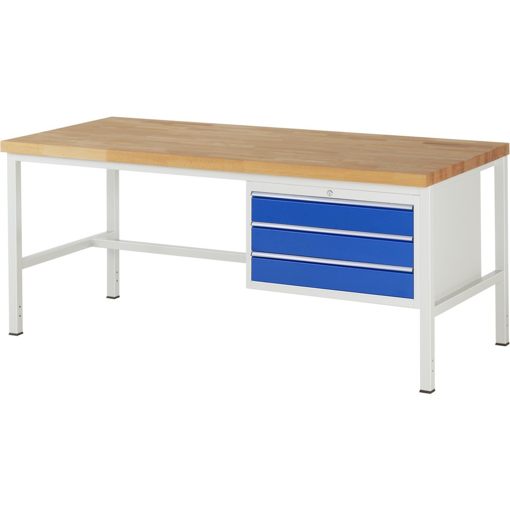 Product afbeelding: Werkbank RAU serie 8000, hxbxd 840 x 2.000 x 900 mm, 3 x voor 90% uittrekbare lades, 3 x 120 mm, draagvermogen lade 75 kg