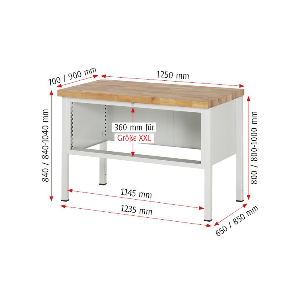 Productafbeelding nr. 9: Werkbank RAU serie 8000, hxbxd 840-1.040 x 1.250 x 700 mm, 4 x voor 90% uittrekbare lades, 4 x 90 mm, draagvermogen lade 50 kg