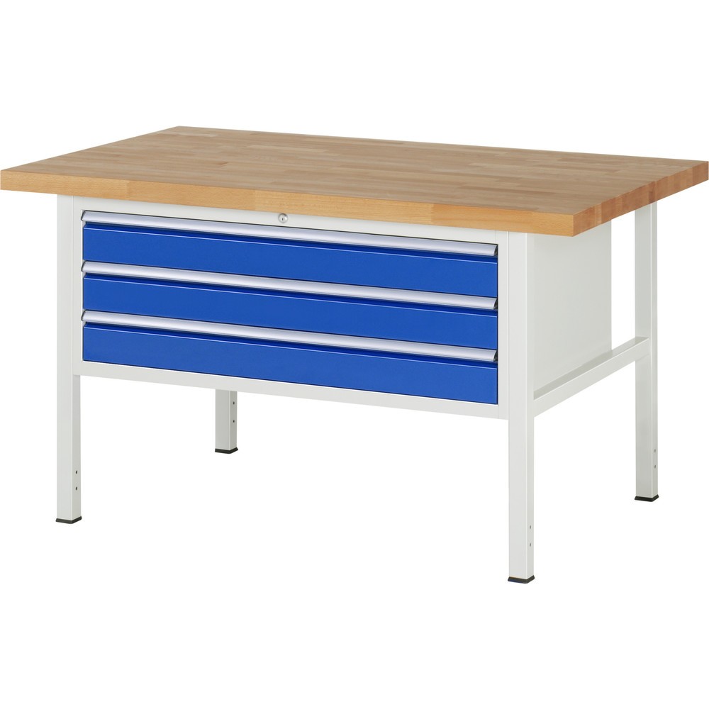 Product afbeelding: Werkbank RAU serie 8000, hxbxd 840-1.040 x 1.500 x 900 mm, 3 x voor 100% uittrekbare lades, 3 x 120 mm, draagvermogen lade 50 kg