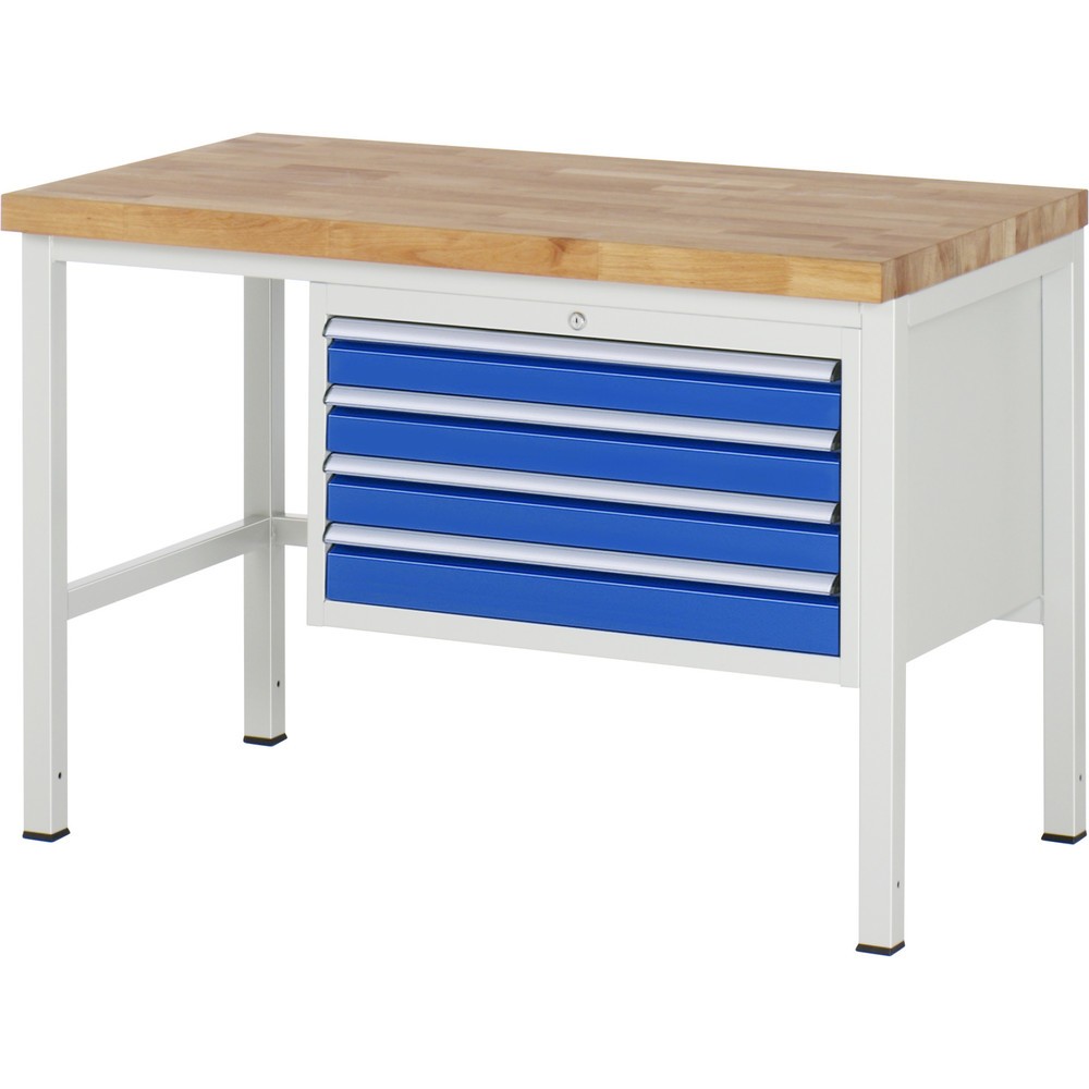 Product afbeelding: Werkbank RAU serie 8000, hxbxd 840-1.040 x 1.250 x 700 mm, 4 x voor 90% uittrekbare lades, 4 x 90 mm, draagvermogen lade 75 kg