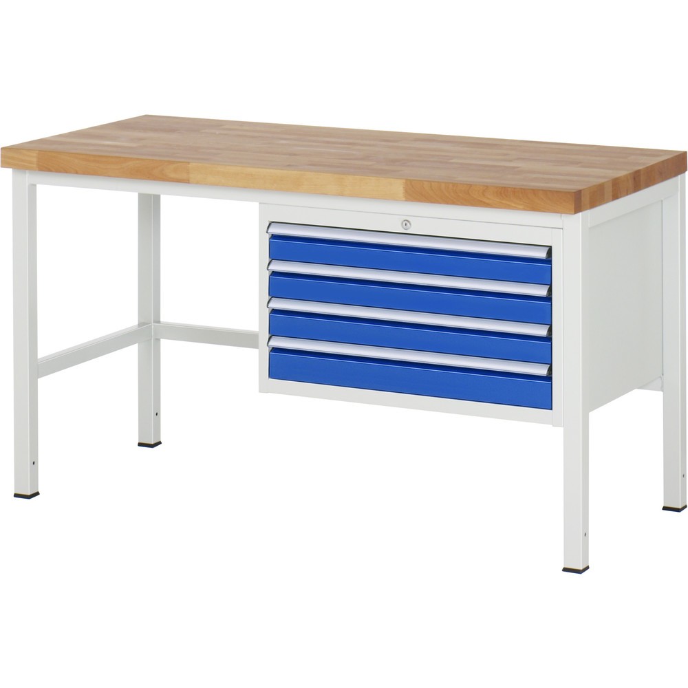 Product afbeelding: Werkbank RAU serie 8000, hxbxd 840-1.040 x 1.500 x 700 mm, 4 x voor 90% uittrekbare lades, 4 x 90 mm, draagvermogen lade 75 kg