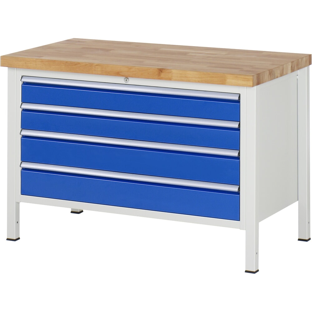 Product afbeelding: Werkbank RAU serie 8000, hxbxd 840 x 1.250 x 700 mm, 4 x voor 90% uittrekbare lades, 2 x 120, 2 x 150 mm, draagvermogen lade 50 kg