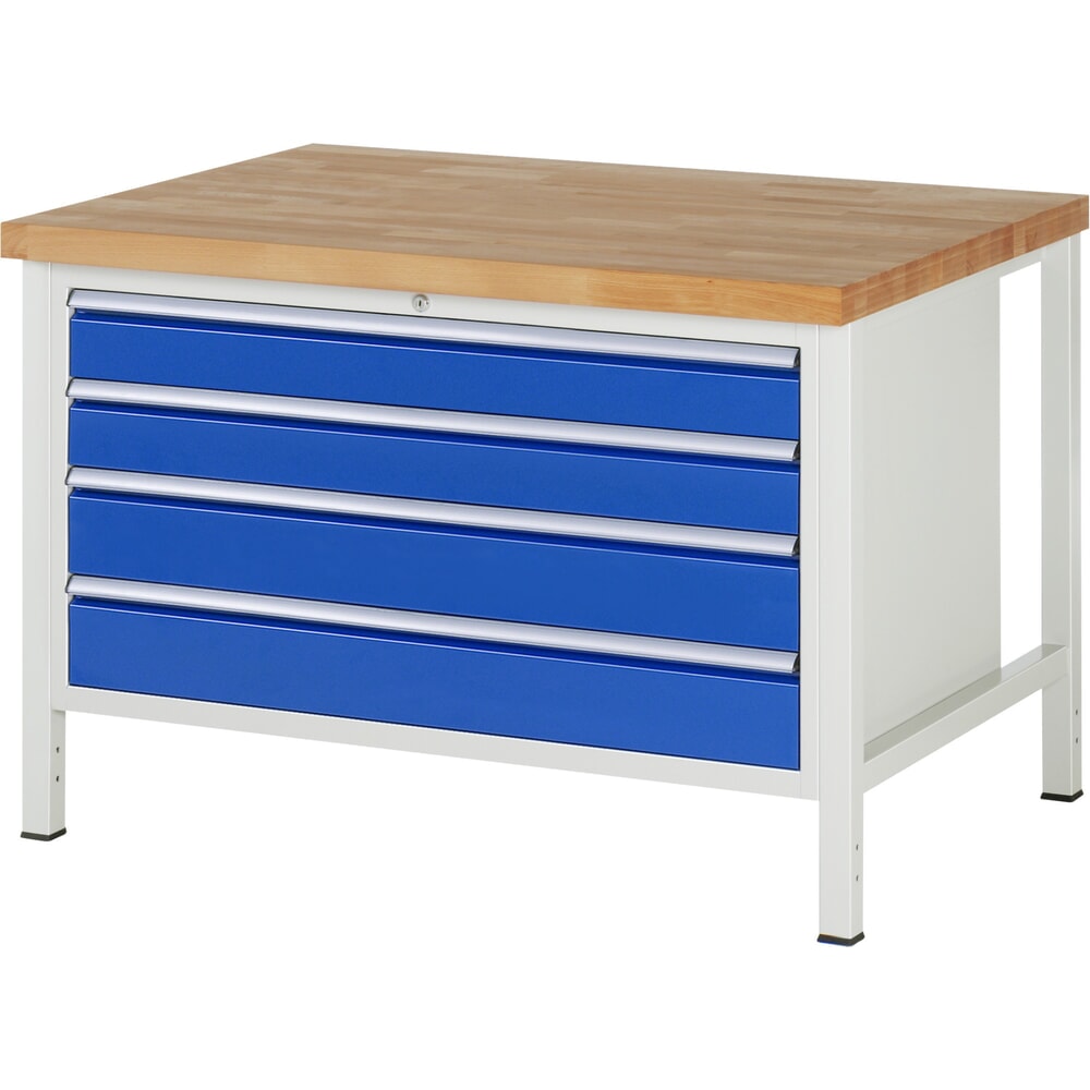 Product afbeelding: Werkbank RAU serie 8000, hxbxd 840-1.040 x 1.250 x 900 mm, 4 x voor 100% uittrekbare lades, 2 x 120, 2 x 150 mm, draagvermogen lade 50 kg