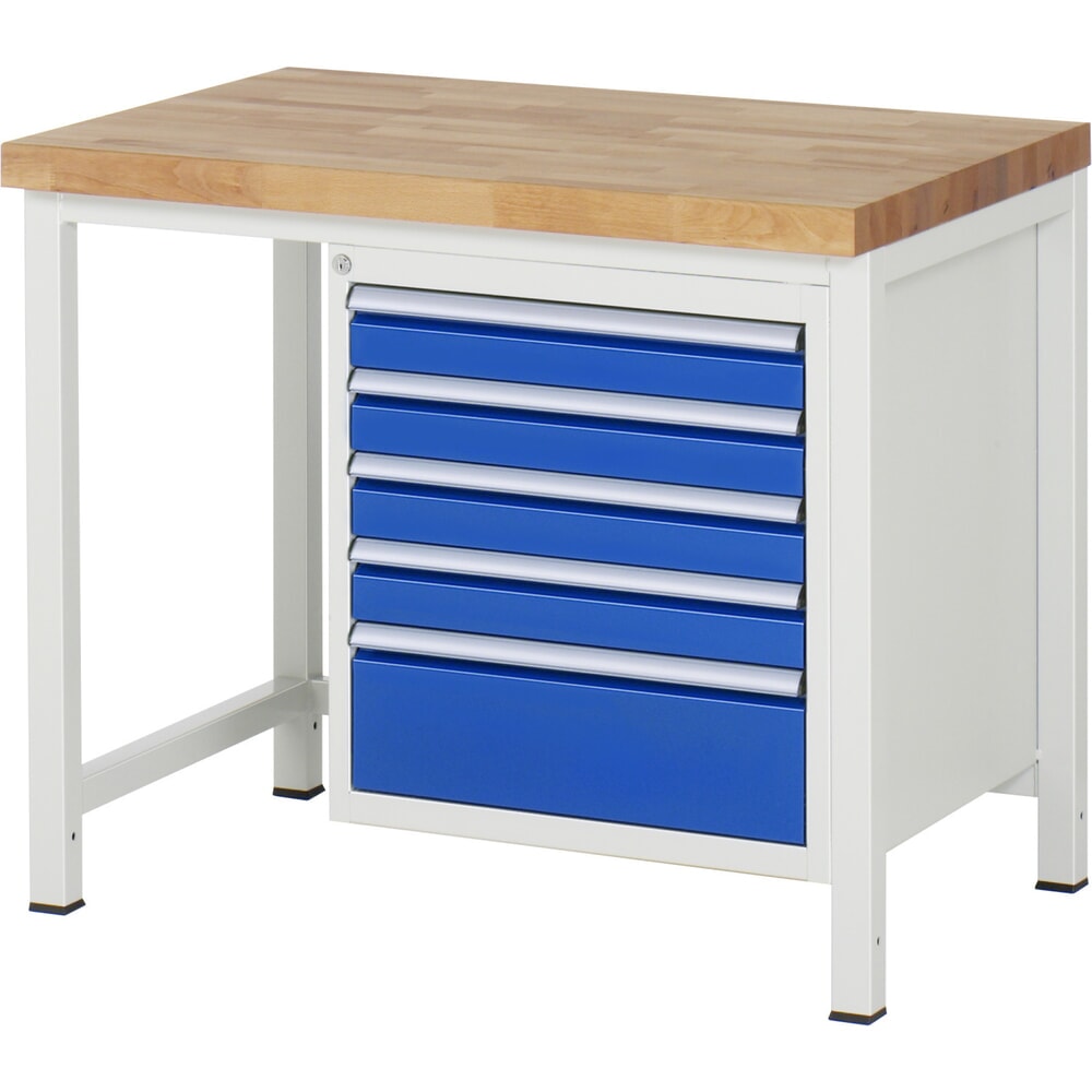 Product afbeelding: Werkbank RAU serie 8000, hxbxd 840-1.040 x 1.000 x 700 mm, 5 x voor 90% uittrekbare lades, 4 x 90, 1 x 180 mm, draagvermogen lade 100 kg