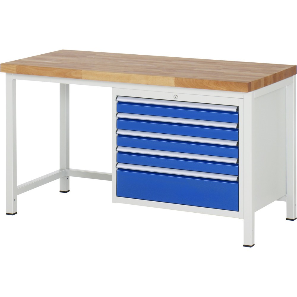 Product afbeelding: Werkbank RAU serie 8000, hxbxd 840 x 1.500 x 700 mm, 5 x voor 100% uittrekbare lades, 4 x 90, 1 x 180 mm, draagvermogen lade 75 kg
