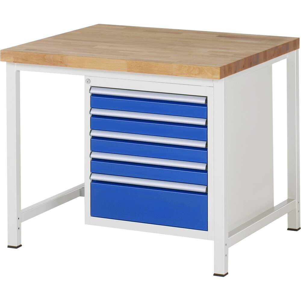 Product afbeelding: Werkbank RAU serie 8000, hxbxd 840-1.040 x 1.000 x 900 mm, 5 x voor 90% uittrekbare lades, 4 x 90, 1 x 180 mm, draagvermogen lade 100 kg