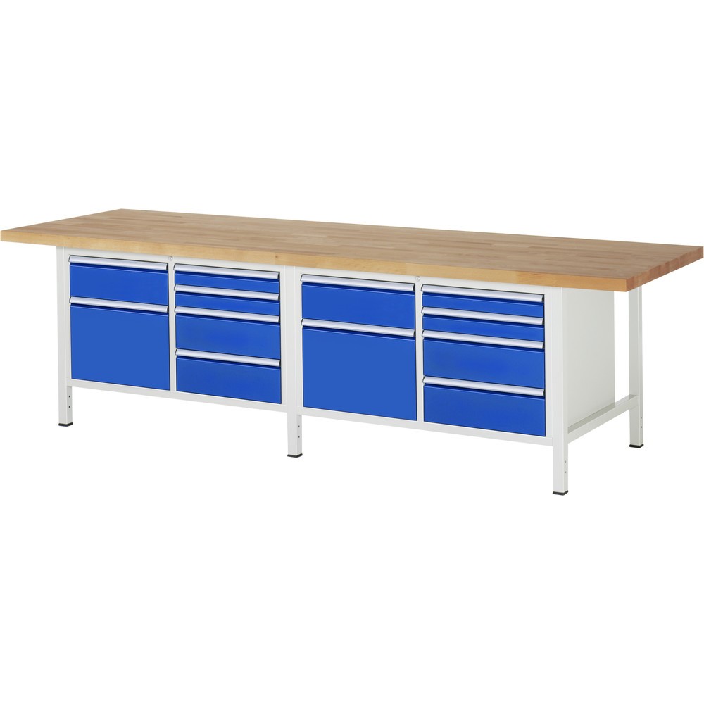 Product afbeelding: Werkbank RAU serie 8000, 2 dubbele kasten, hxbxd 840-1.040 x 3.000 x 900 mm, 10 lades