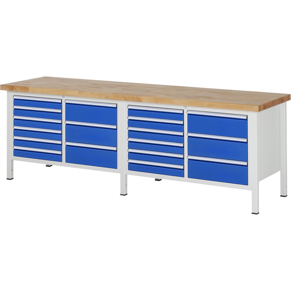 Product afbeelding: Werkbank RAU serie 8000, 2 dubbele kasten, hxbxd 840 x 2.500 x 700 mm, 18 lades