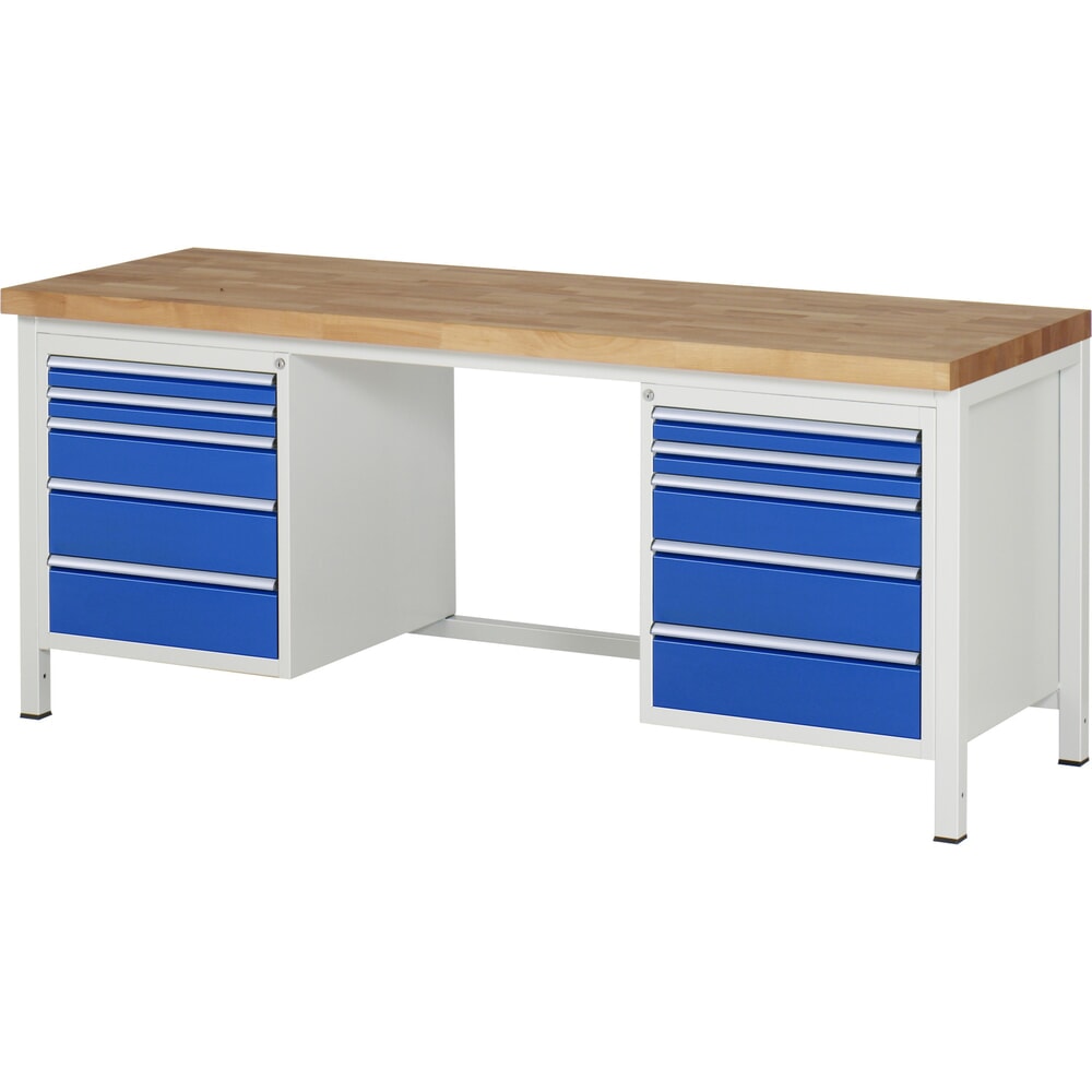 Product afbeelding: Werkbank RAU serie 8000, 2 kasten, hxbxd 840-1.040 x 2.000 x 700 mm, 10 x voor 90% uittrekbare lades 4 x 60, 2 x 120, 4 x 150 mm