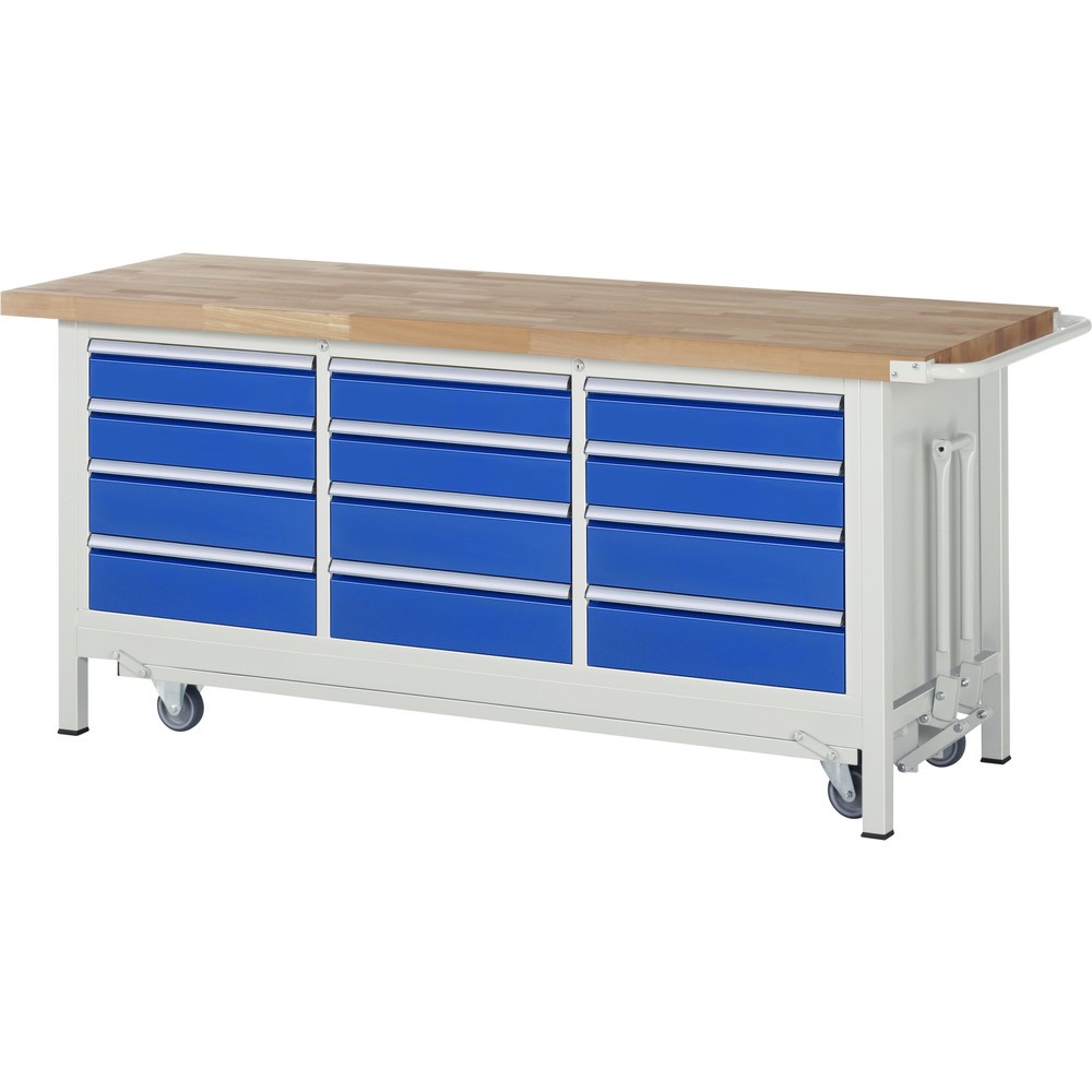 Product afbeelding: RAU werkbank met dolly serie 8000, h x b x d 880 x 2.000 x 700 mm, 1 driedubbele onderbouwkast, met 12 lades