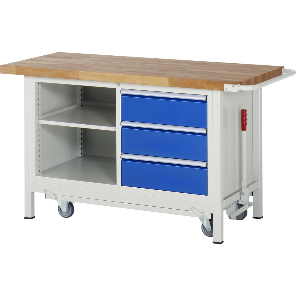 Product afbeelding: RAU werkbank met dolly serie 8000, h x b x d 880 x 1.500 x 700 mm, 1 dubbele onderbouwkast, met 3 lades en opbergvak