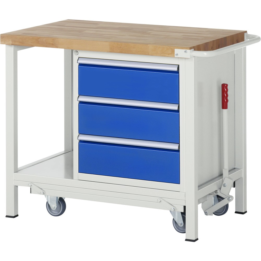 Product afbeelding: RAU werkbank met dolly serie 8000, h x b x d 880 x 1.000 x 700 mm, 1 onderbouwkast rechts, met 3 lades