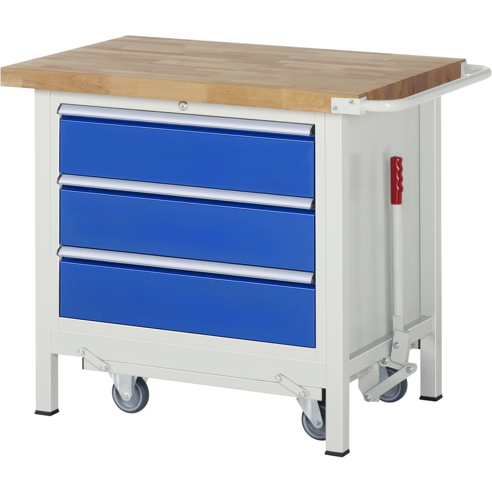 Product afbeelding: RAU werkbank met dolly serie 8000, h x b x d 880 x 1.000 x 700 mm, 1 onderbouwkast rechts, met 3 lades