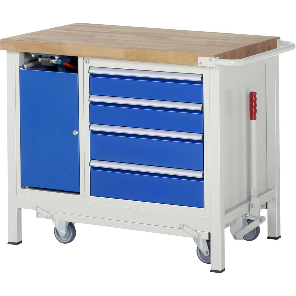 Productafbeelding nr. 11: Werkbank RAU serie 8000 met neerlaatbaar onderstel, 2 kasten, hxbxd 880 x 1.000 x 700 mm, 5 x voor 90% uittrekbare lades