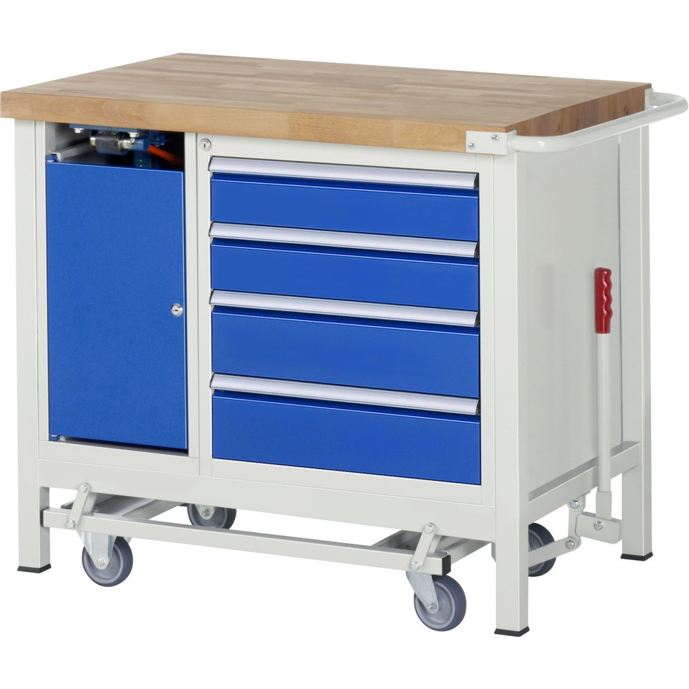 Productafbeelding nr. 12: Werkbank RAU serie 8000 met neerlaatbaar onderstel, 2 kasten, hxbxd 880 x 1.000 x 700 mm, 5 x voor 90% uittrekbare lades