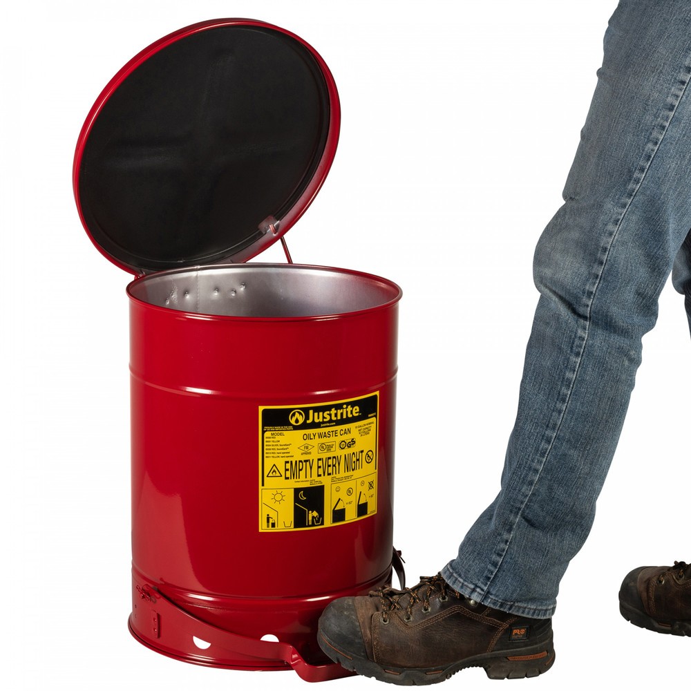 Produktabbildung Nr. 2: Justrite® Werkbank-Sammelbehälter SoundGuard™, Fußpedal, rot, 34 Liter