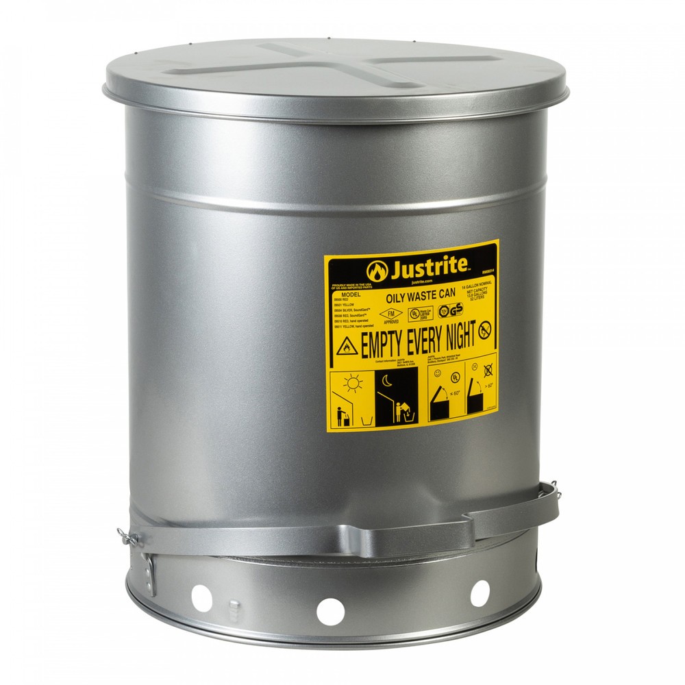 Produktabbildung Nr. 1: Justrite® Werkbank-Sammelbehälter SoundGuard™, Fußpedal, silber, 52 Liter
