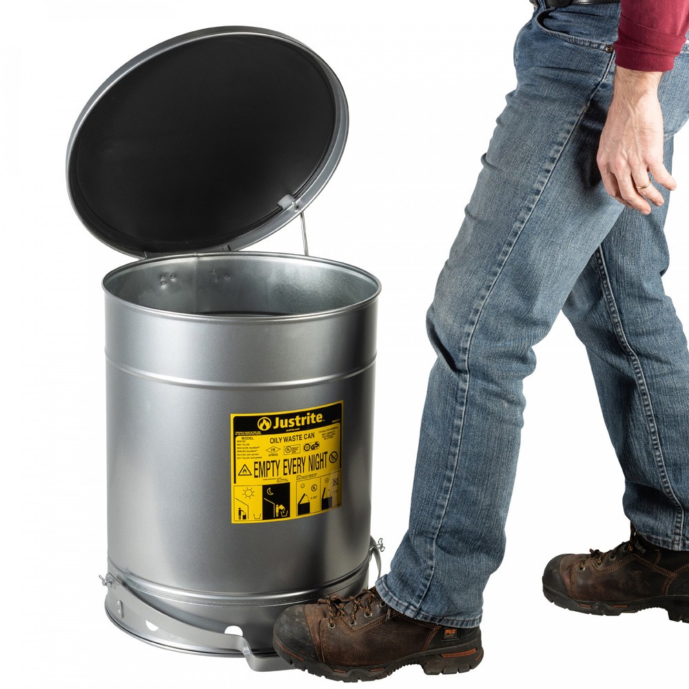 Produktabbildung Nr. 2: Justrite® Werkbank-Sammelbehälter SoundGuard™, Fußpedal, silber, 52 Liter