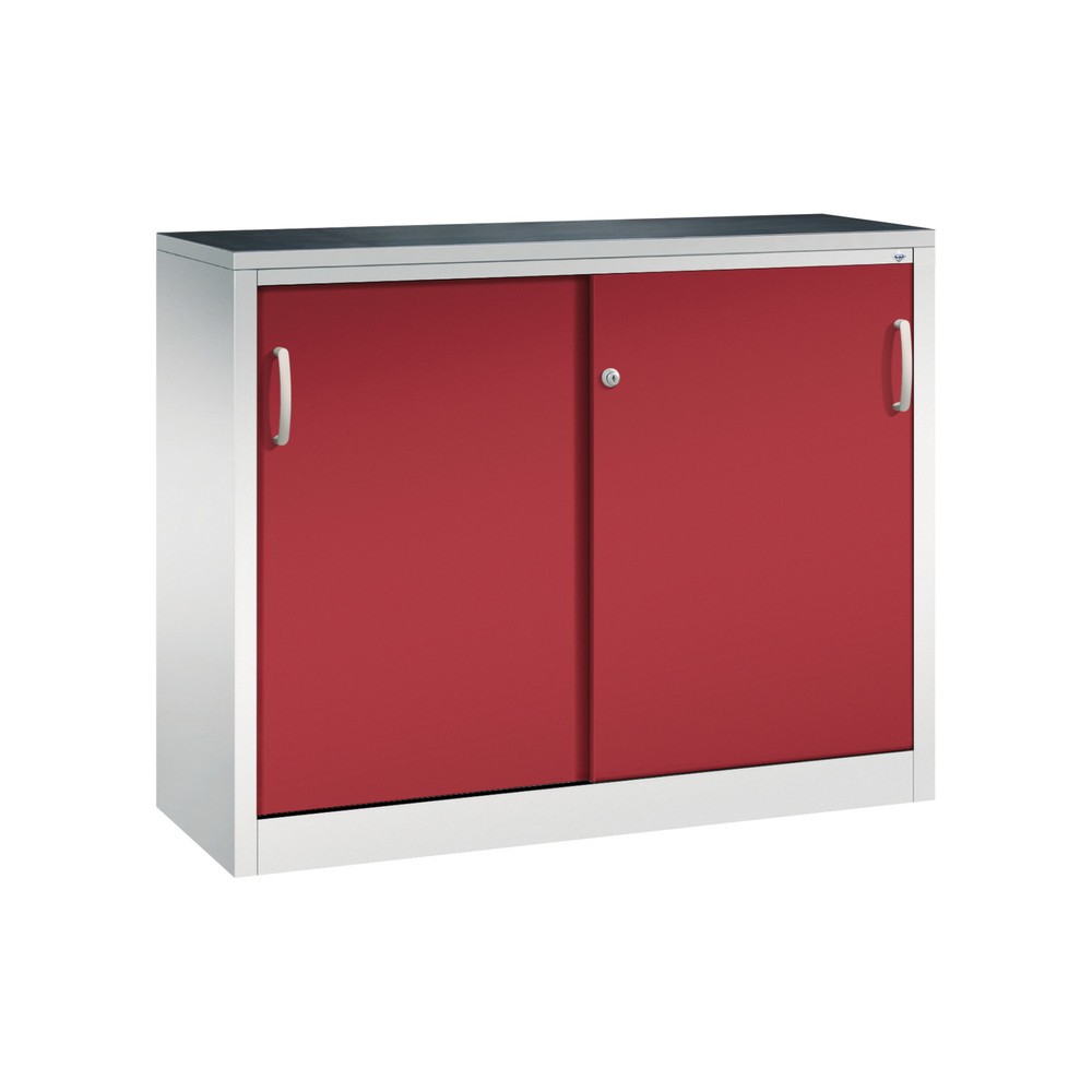 Product afbeelding: Werkplaatsbijzetkast C+P met 1 legbord, hxbxd 1.000 x 1.200 x 400 mm, lichtgrijs, robijnrood