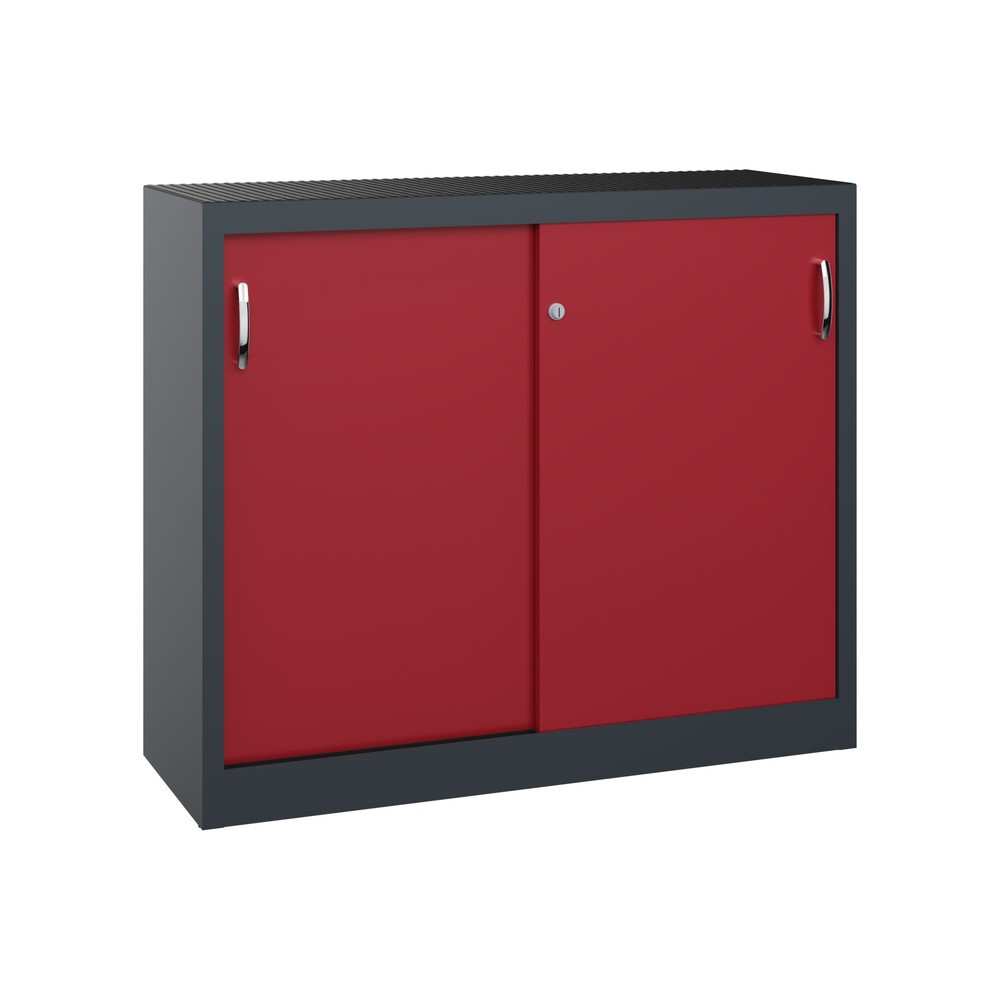 Product afbeelding: Werkplaatsbijzetkast C+P met 1 legbord, hxbxd 1.000 x 1.200 x 400 mm, antracietgrijs, robijnrood