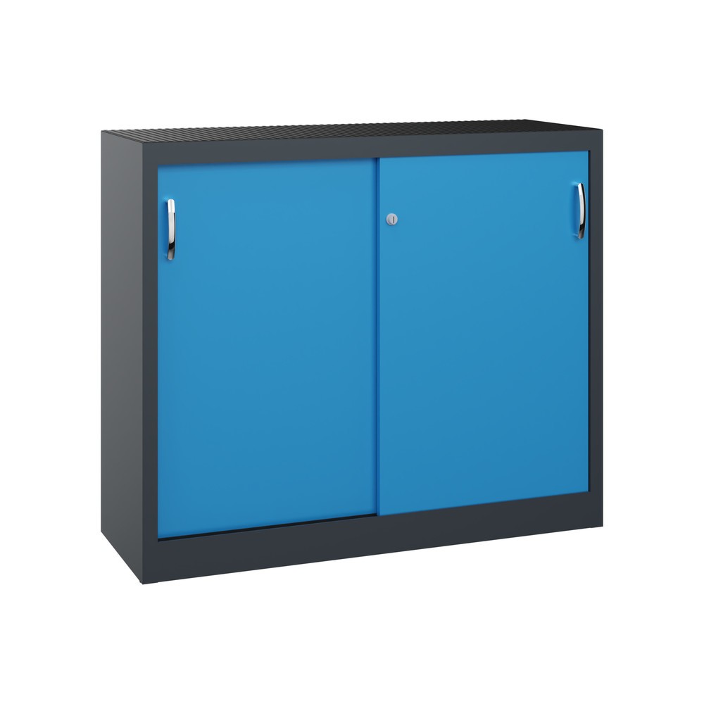 Product afbeelding: Werkplaatsbijzetkast C+P met 1 legbord, hxbxd 1.000 x 1.200 x 400 mm, antracietgrijs, lichtblauw