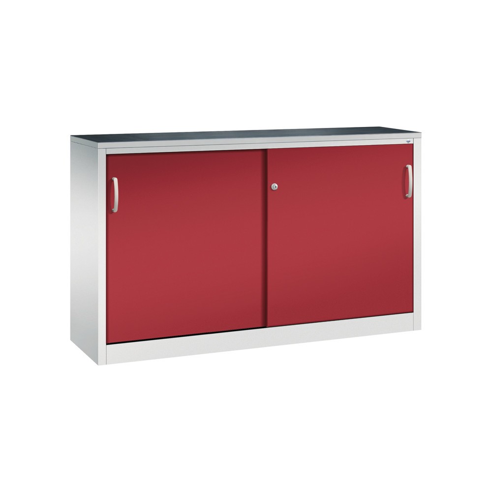 Product afbeelding: Werkplaatsbijzetkast C+P met 2 legborden, hxbxd 1.000 x 1.600 x 400 mm, scheidingswand, lichtgrijs, robijnrood