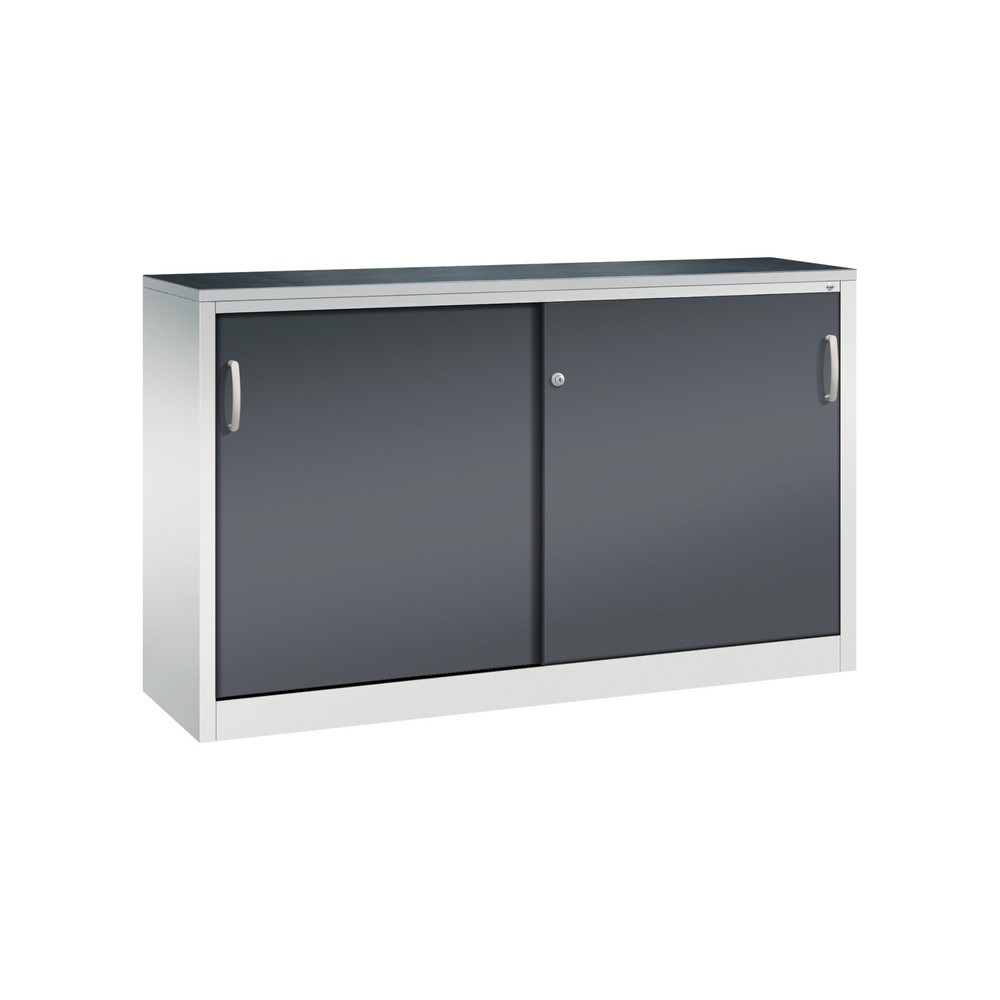 Product afbeelding: Werkplaatsbijzetkast C+P met 2 legborden, hxbxd 1.000 x 1.600 x 400 mm, scheidingswand, lichtgrijs, zwartgrijs