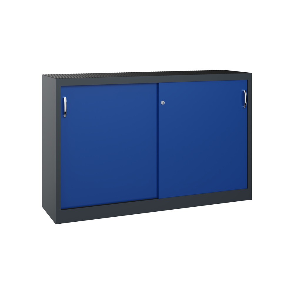 Product afbeelding: Werkplaatsbijzetkast C+P met 2 legborden, hxbxd 1.000 x 1.600 x 400 mm, scheidingswand, antracietgrijs, gentiaanblauw