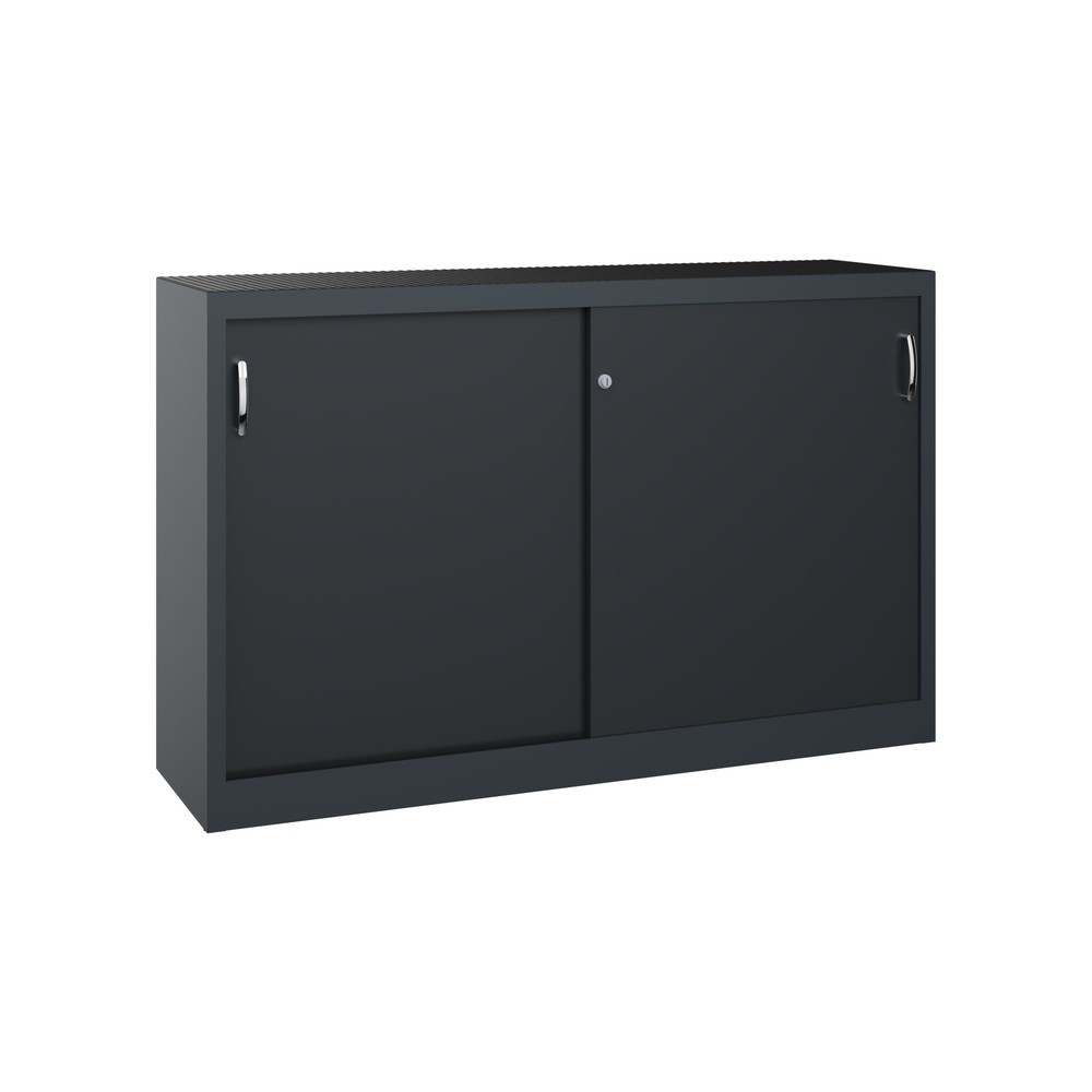Product afbeelding: Werkplaatsbijzetkast C+P met 2 legborden, hxbxd 1.000 x 1.600 x 400 mm, scheidingswand, antracietgrijs, zwartgrijs