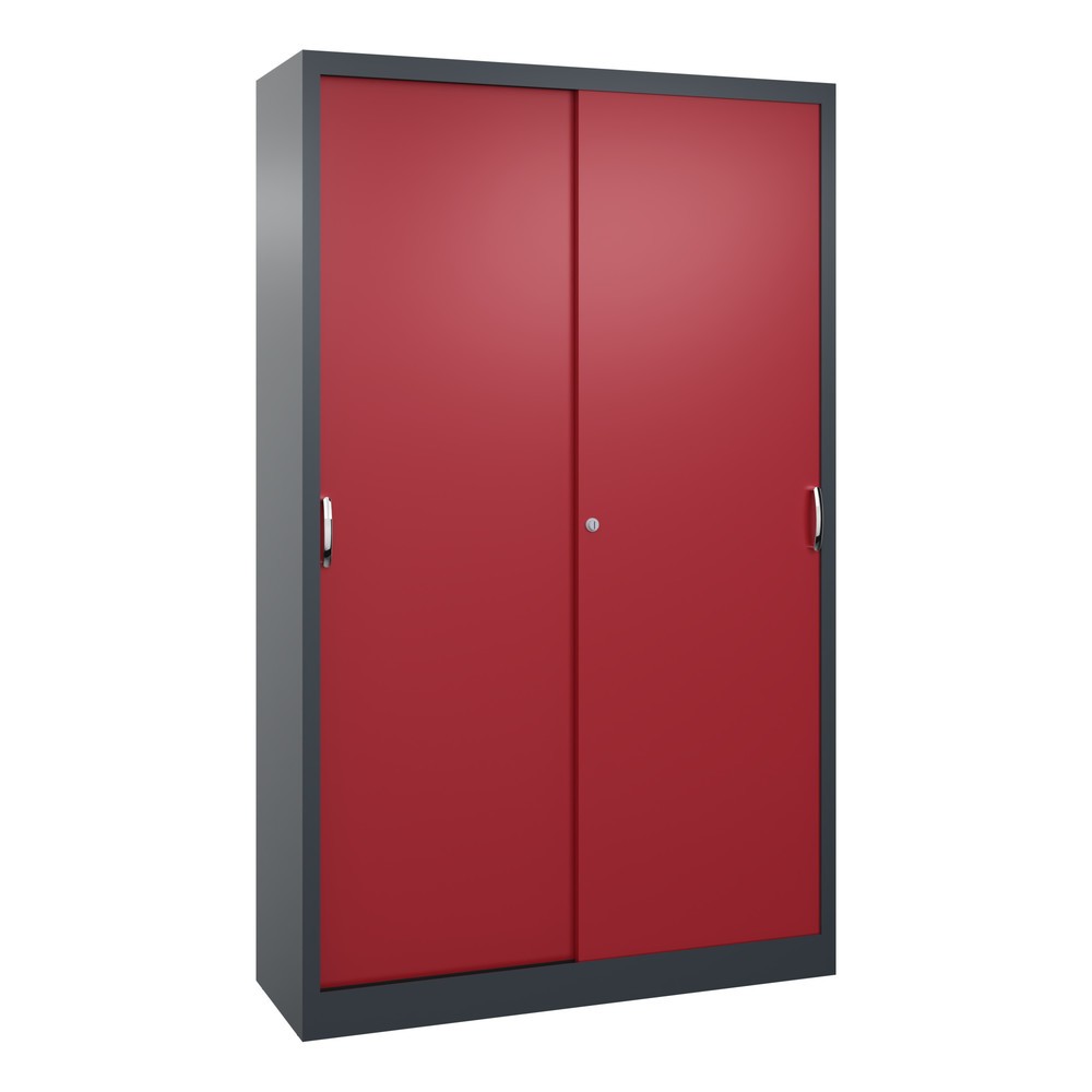 Product afbeelding: Werkplaatsschuifdeurkast C+P met 4 legborden, hxbxd 1.950 x 1.200 x 400 mm, antracietgrijs, robijnrood