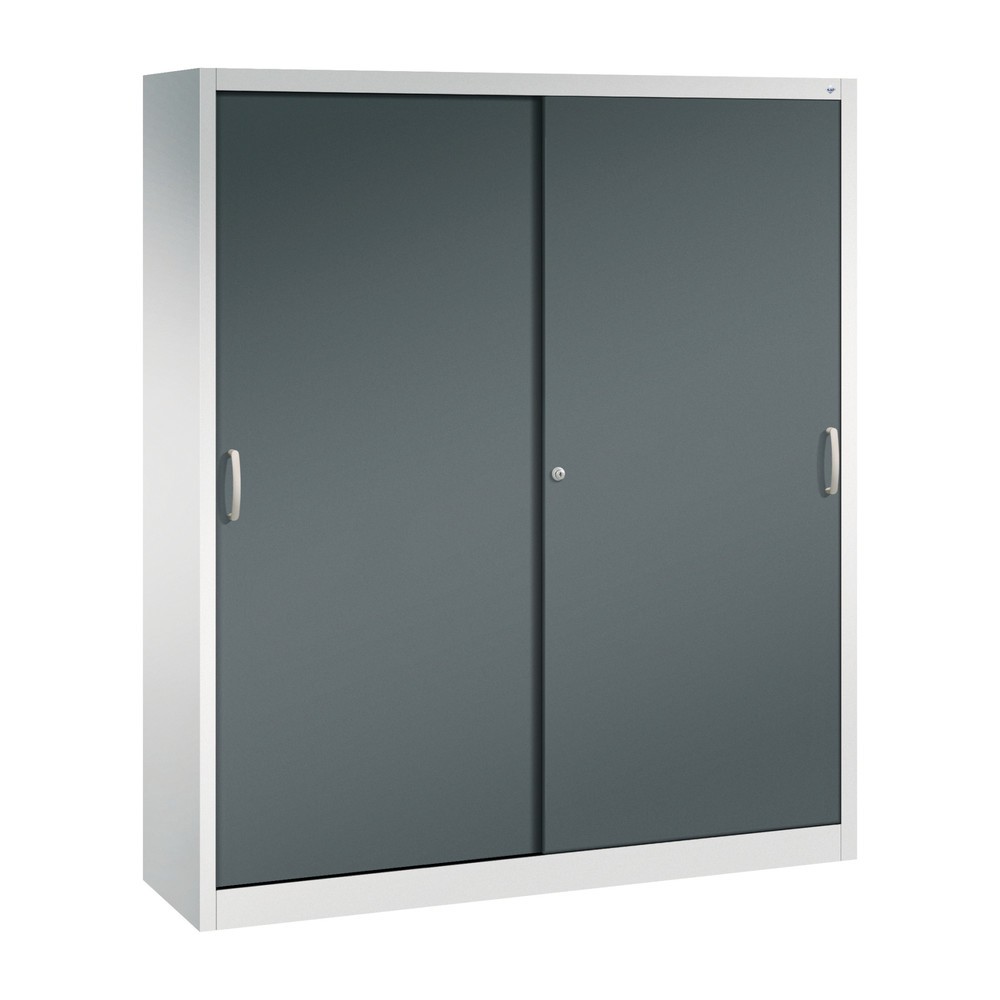 Product afbeelding: Werkplaatsschuifdeurkast C+P met 8 legborden, hxbxd 1.950 x 1.600 x 400 mm, scheidingswand, lichtgrijs, antracietgrijs