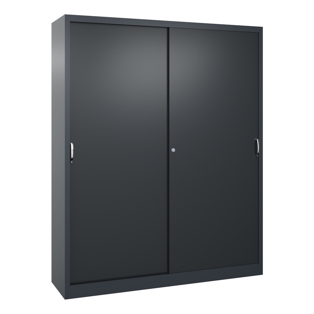 Product afbeelding: Werkplaatsschuifdeurkast C+P met 8 legborden, hxbxd 1.950 x 1.600 x 400 mm, scheidingswand, antracietgrijs, zwartgrijs