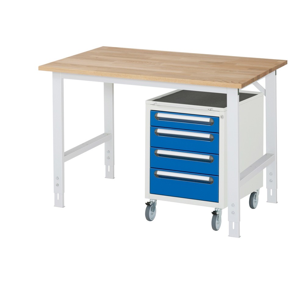 Product afbeelding: Werkplaatsset RAU TOM 2-delig, met werktafel, hxbxd 760-1.080 x 1.250 x 800 mm, massief beuken werkblad, excl. rolcontainer met 3 lades, hxbxd 690 x 480 x 600 mm