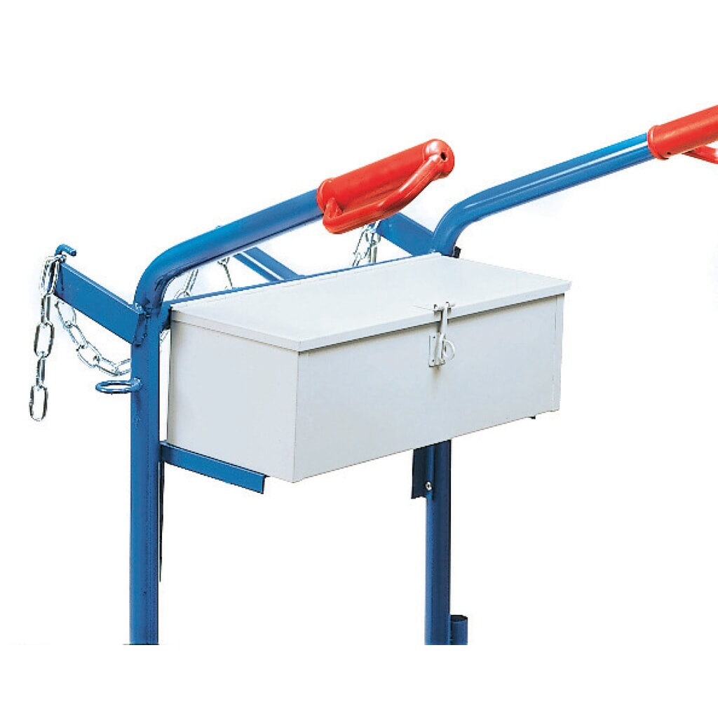 Werkzeugkasten für fetra® Stahlflaschen-Karre, für 2 Stahlflaschen, HxBxT 150 x 450 x 200 mm Produktabbildung: Werkzeugkasten für fetra® Stahlflaschen-Karre, für 2 Stahlflaschen, HxBxT 150 x 450 x 200 mm