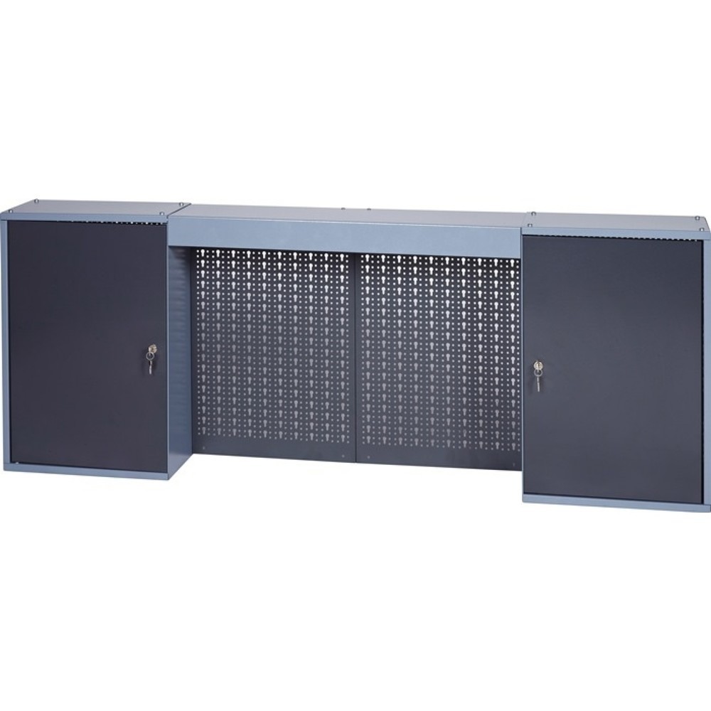 Produktabbildung: Werkzeugschrank, hammerschlagsilber anthrazit, H600xB1600xT200mm, 4 Lochrückwände, 2 Türen