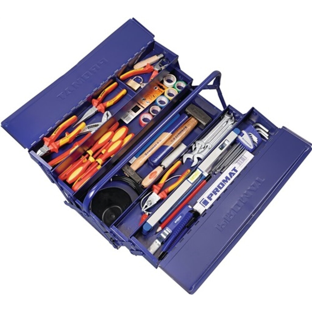 Produktabbildung: Werkzeugtasche 66 tlg. f. Elektriker im Stahlblechkasten