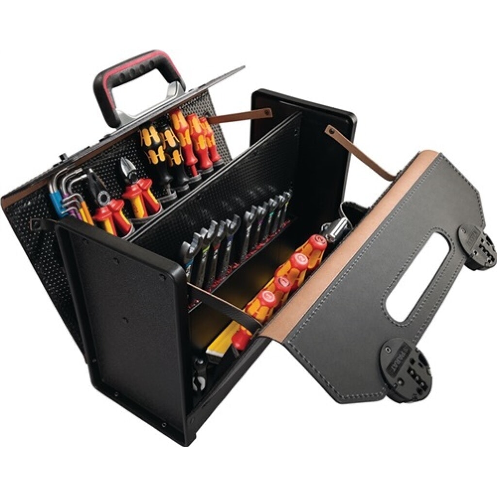 Werkzeugtasche B.420xT.185xH.315mm 24l Rindleder schw. Mittelw. CP-7 Stecksyst. Produktabbildung: Werkzeugtasche B.420xT.185xH.315mm 24l Rindleder schw. Mittelw. CP-7 Stecksyst.