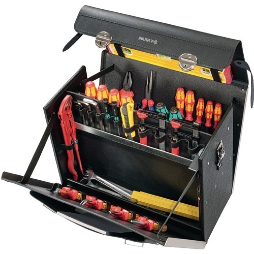 Produktabbildung: WerkzeugtascheB.460xT.210xH.340mm33l Rindleder HDPEAlu-verstärkter Taschenk.