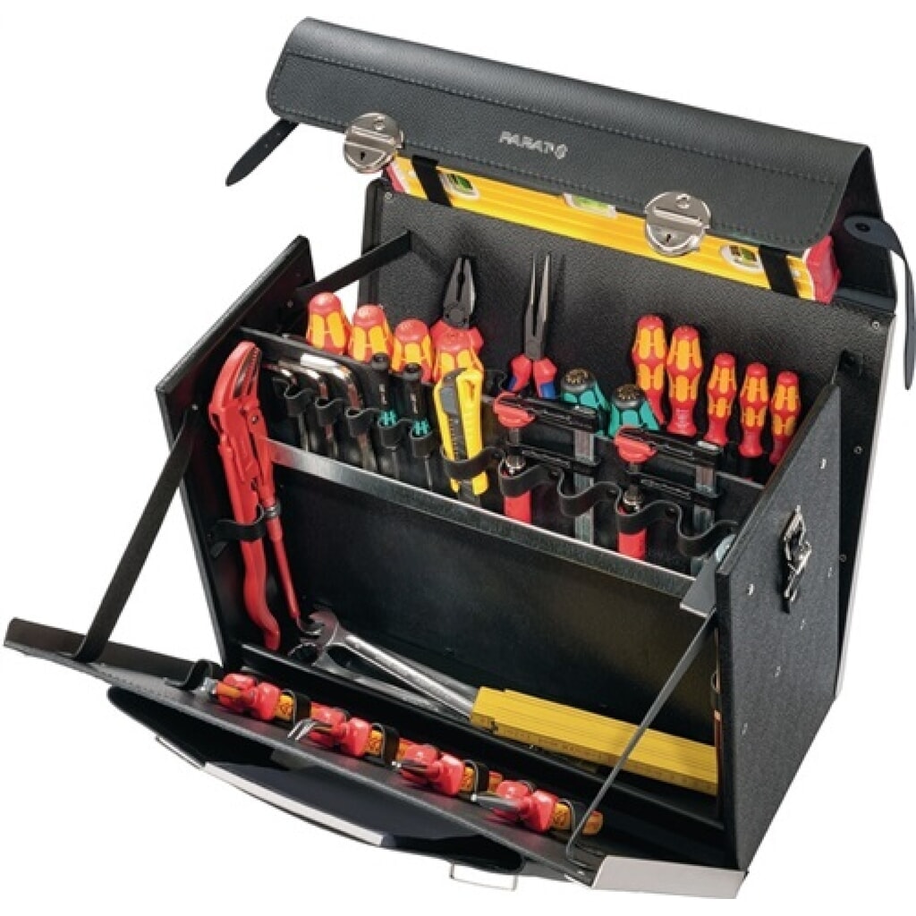 Produktabbildung: WerkzeugtascheB.460xT.210xH.340mm33l Rindleder HDPEAlu-verstärkter Taschenk.