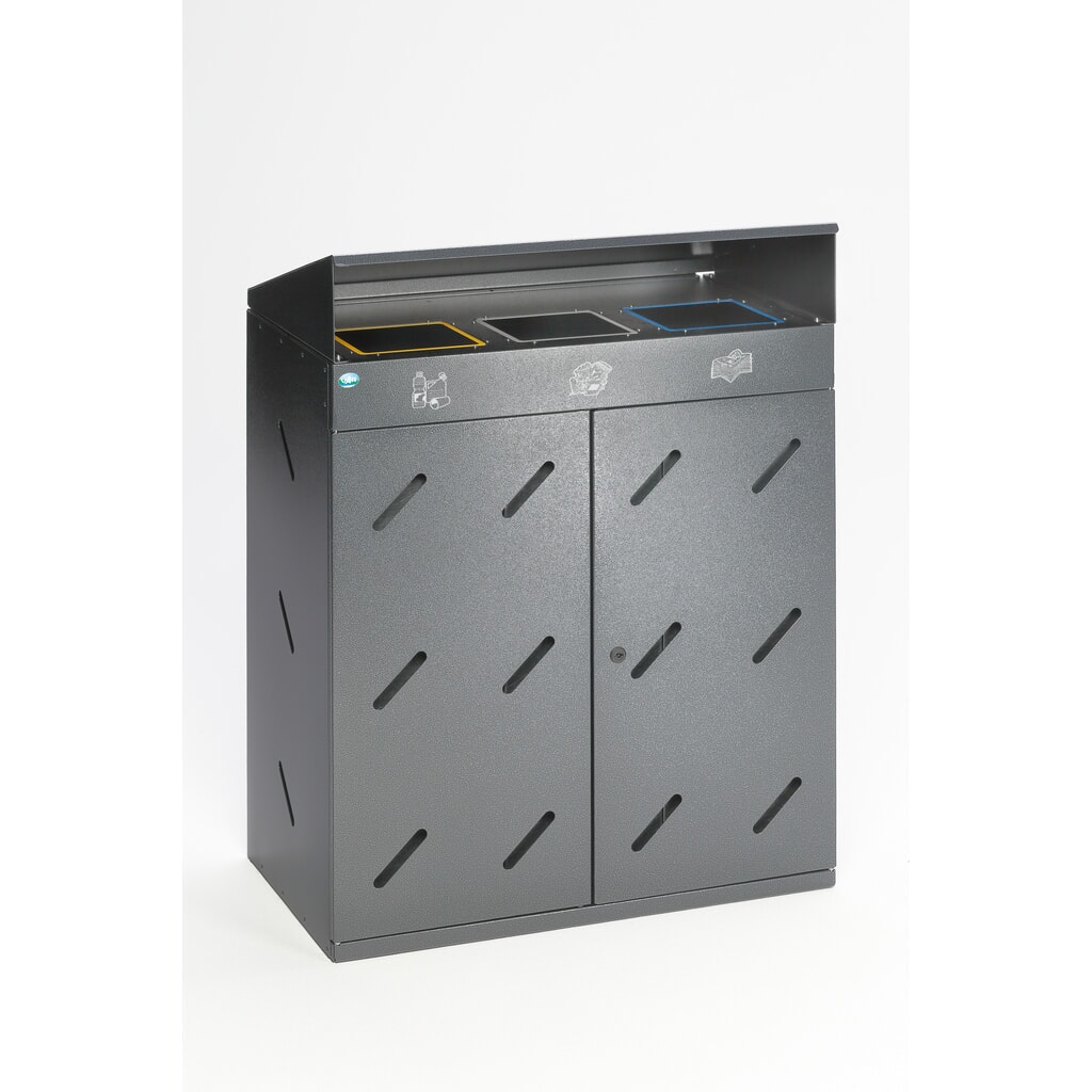 VAR® Wertstoffsammelstation WS 89, Einwurföffnungen, 3x 100 Liter, antik-silber Produktabbildung: VAR® Wertstoffsammelstation WS 89, Einwurföffnungen, 3x 100 Liter, antik-silber