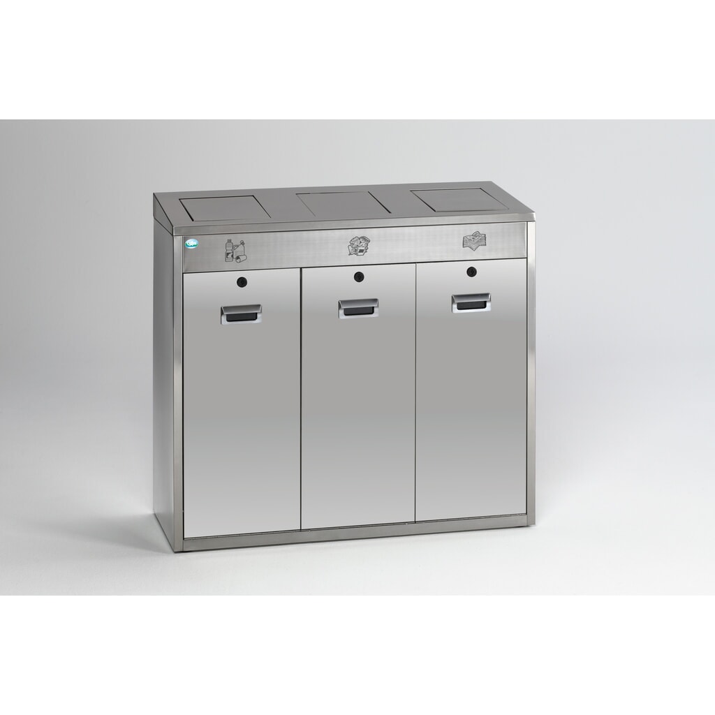 Produktabbildung: VAR® Wertstoffsortiersystem aus Edelstahl, Einwurfklappen, 3x 48 Liter