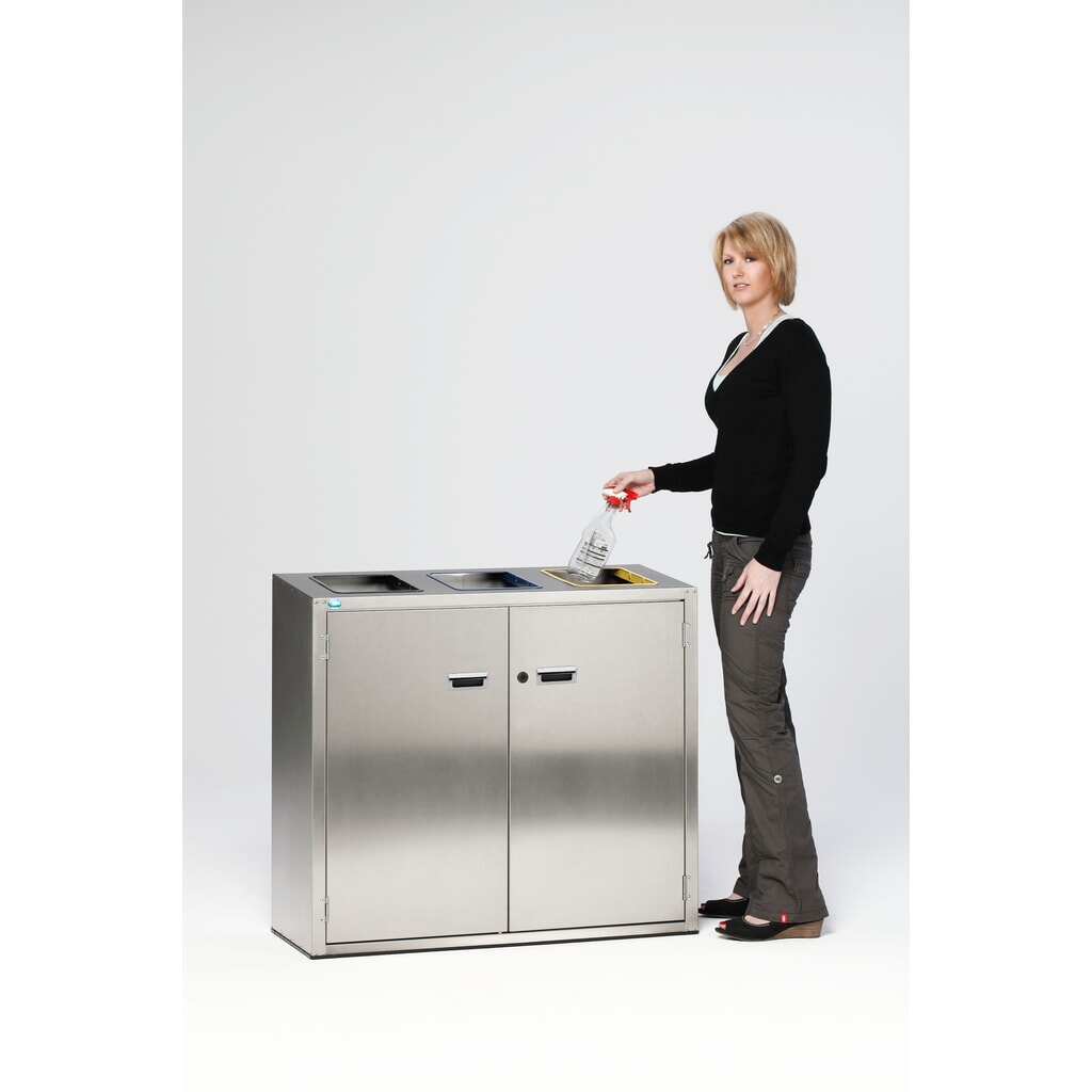 VAR® Wertstoffsortiersystem aus Edelstahl, Einwurföffnungen, 3x 90 Liter Produktabbildung Nr. 3: VAR® Wertstoffsortiersystem aus Edelstahl, Einwurföffnungen, 3x 90 Liter