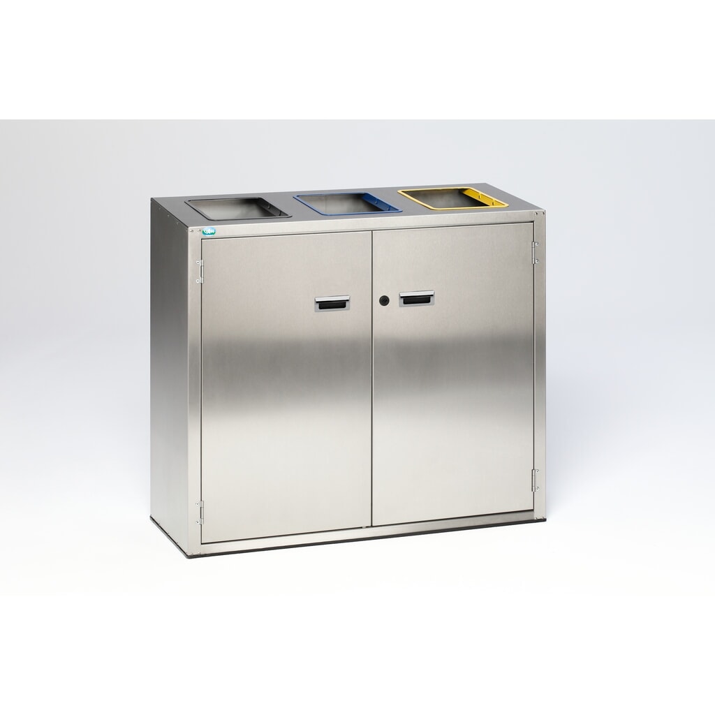 Produktabbildung: VAR® Wertstoffsortiersystem aus Edelstahl, Einwurföffnungen, 3x 90 Liter