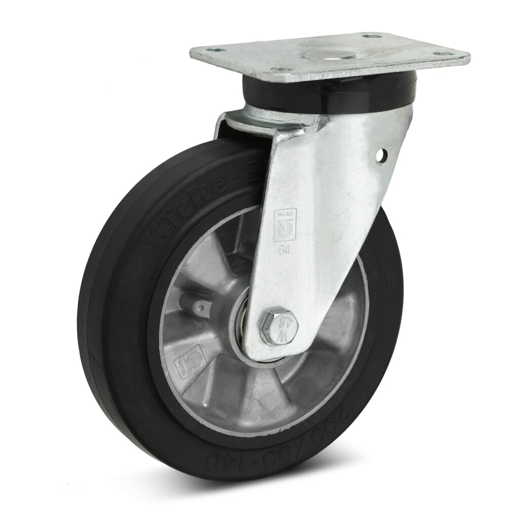 Wicke Lenkrolle Elastik-Vollgummi, Ø x Breite 100 x 40 mm, TK 180 kg Produktabbildung: Wicke Lenkrolle Elastik-Vollgummi, Ø x Breite 100 x 40 mm, TK 180 kg
