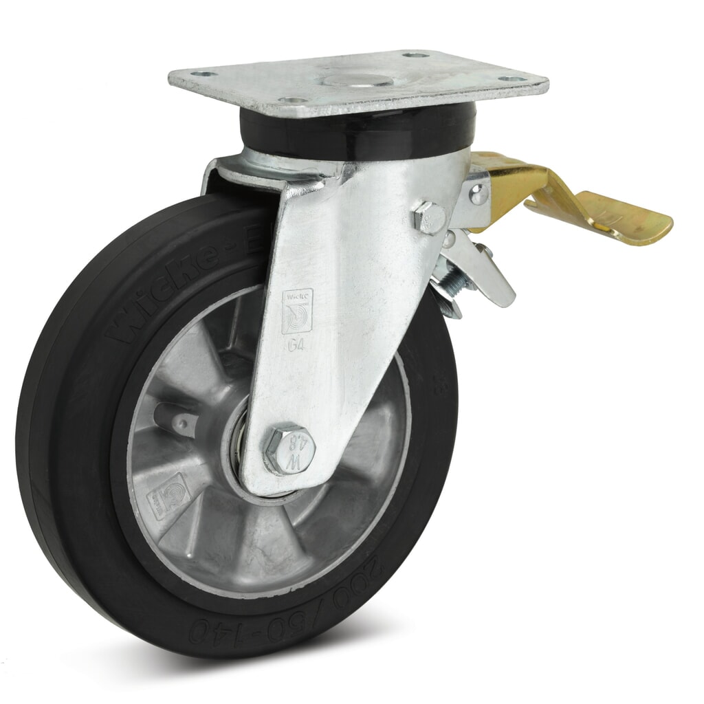 Produktabbildung: Wicke Lenkrolle Elastik-Vollgummi, inkl. Feststeller im Vorlauf, Ø x Breite 125 x 50 mm, TK 200 kg