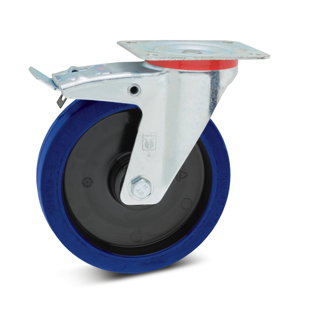 Wicke Lenkrolle Elastik-Vollgummi, inkl. Feststeller, spurlos, Ø x Breite 100 x 36 mm, TK 180 kg Produktabbildung: Wicke Lenkrolle Elastik-Vollgummi, inkl. Feststeller, spurlos, Ø x Breite 100 x 36 mm, TK 180 kg