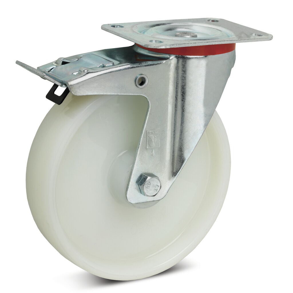 Wicke Lenkrolle Polyamid , inkl. Feststeller, spurlos, Ø x Breite 80 x 35 mm, TK 150 kg Produktabbildung: Wicke Lenkrolle Polyamid , inkl. Feststeller, spurlos, Ø x Breite 80 x 35 mm, TK 150 kg
