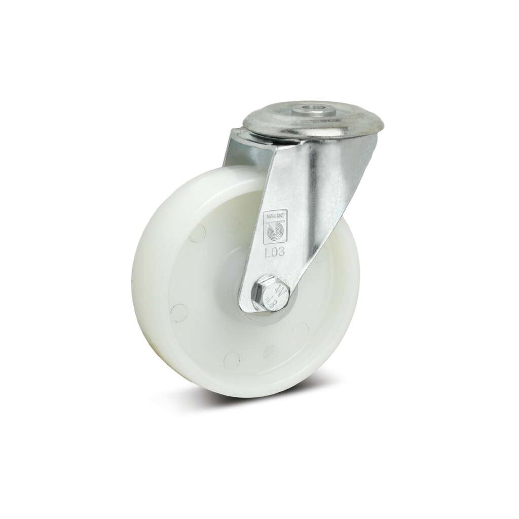 Wicke Lenkrolle Polyamid , Stahlblech-Gehäuse, spurlos, Ø x Breite 80 x 35 mm, TK 150 kg Produktabbildung: Wicke Lenkrolle Polyamid , Stahlblech-Gehäuse, spurlos, Ø x Breite 80 x 35 mm, TK 150 kg