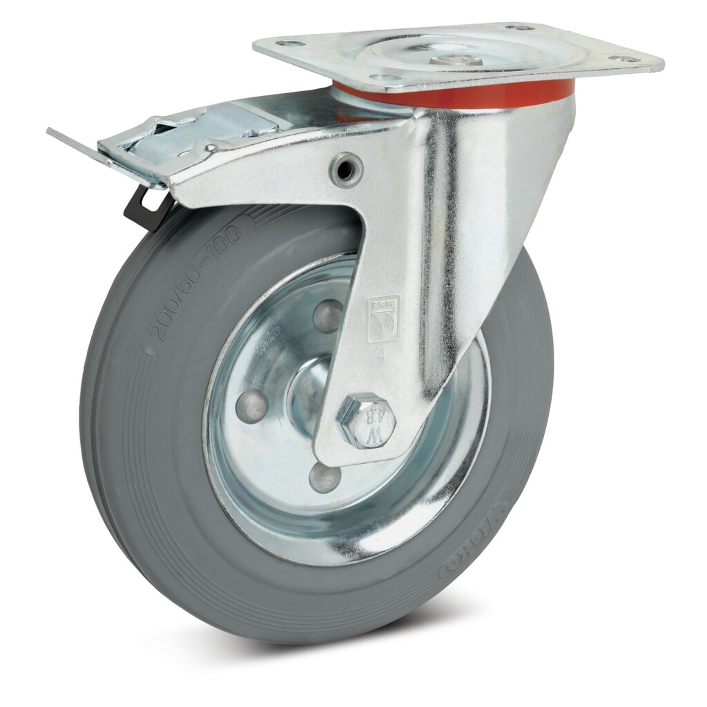 Wicke Lenkrolle Vollgummi, inkl. Feststeller, spurlos, Ø x Breite 80 x 25 mm, TK 50 kg Produktabbildung: Wicke Lenkrolle Vollgummi, inkl. Feststeller, spurlos, Ø x Breite 80 x 25 mm, TK 50 kg