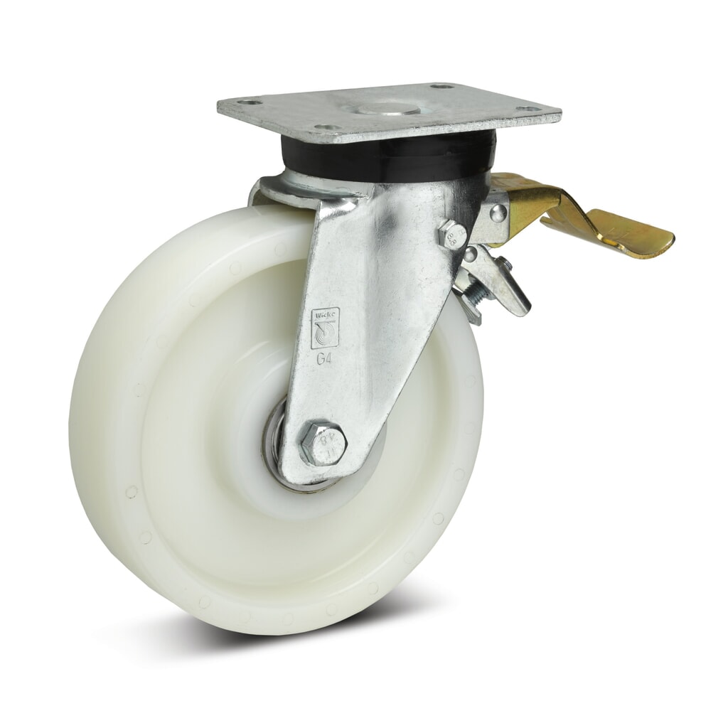 Wicke Schwerlast-Lenkrolle Polyamid, inkl. Feststeller im Vorlauf, Ø x Breite 125 x 45 mm, TK 600 kg Produktabbildung: Wicke Schwerlast-Lenkrolle Polyamid, inkl. Feststeller im Vorlauf, Ø x Breite 125 x 45 mm, TK 600 kg
